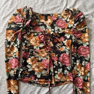 Forever 21 Black and Pink Ruched Tie Front Blouse